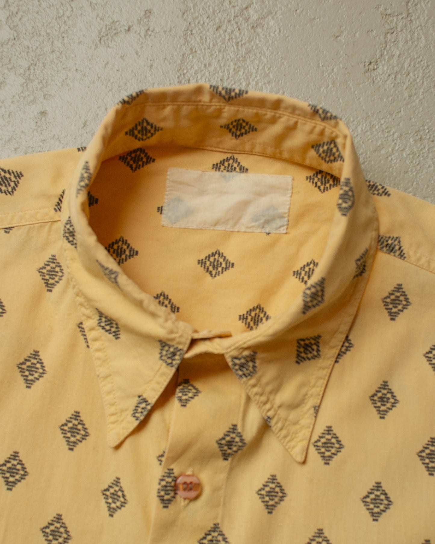 1970s/80s Point Collar Pattern Shirt mustard - L/XL