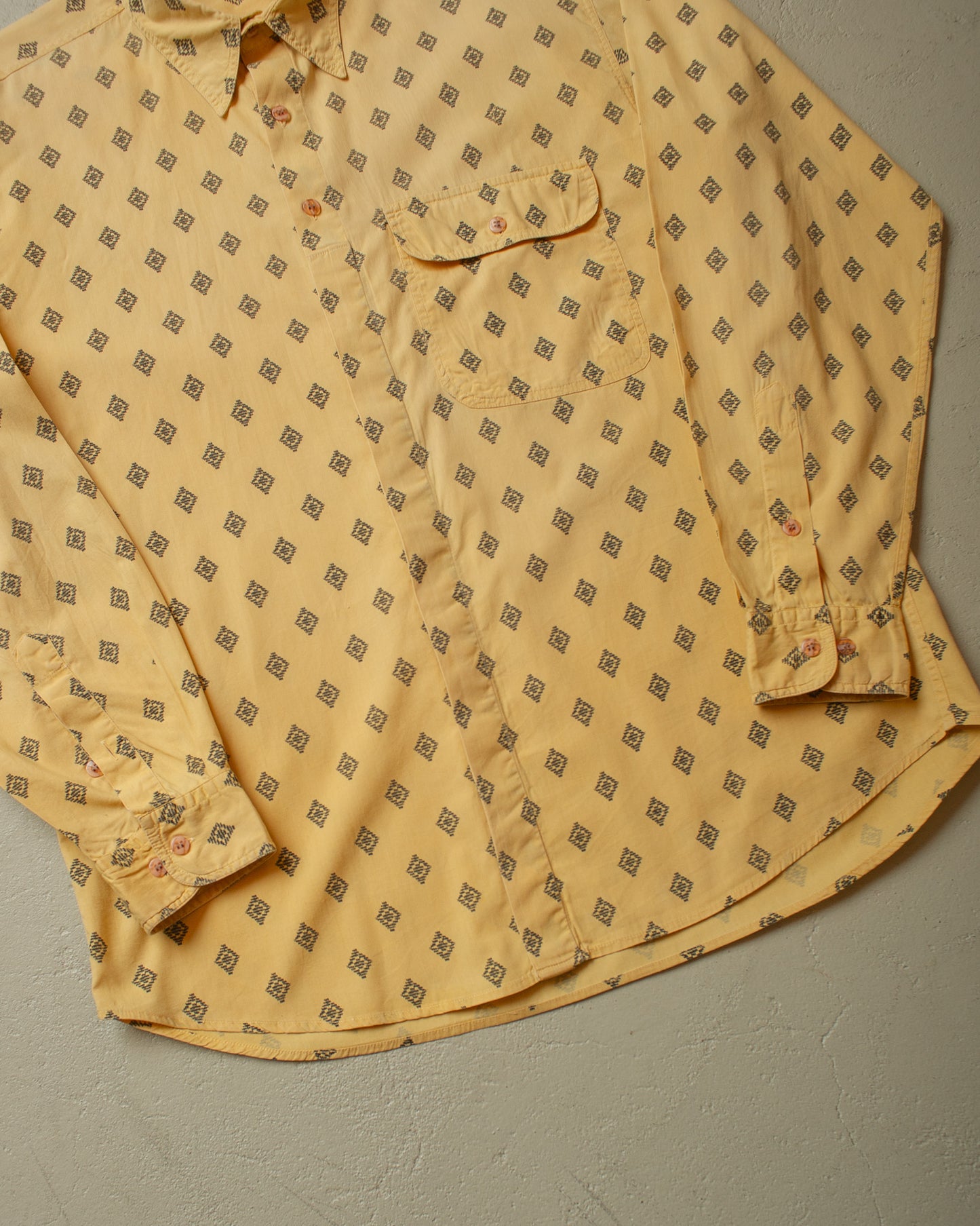 1970s/80s Point Collar Pattern Shirt mustard - L/XL