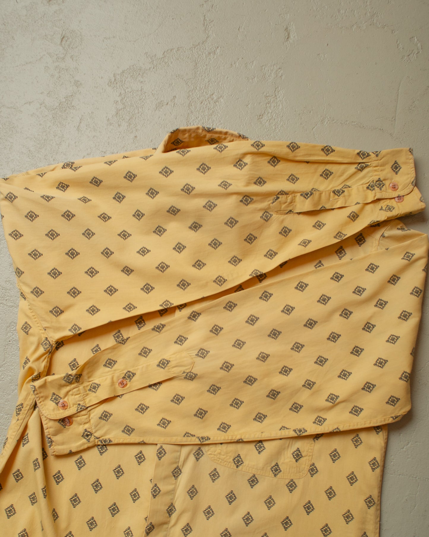 1970s/80s Point Collar Pattern Shirt mustard - L/XL