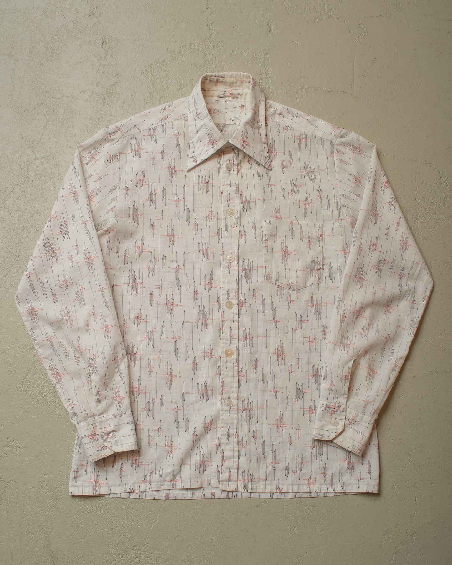1970s Point Collar Pattern Shirt white - L
