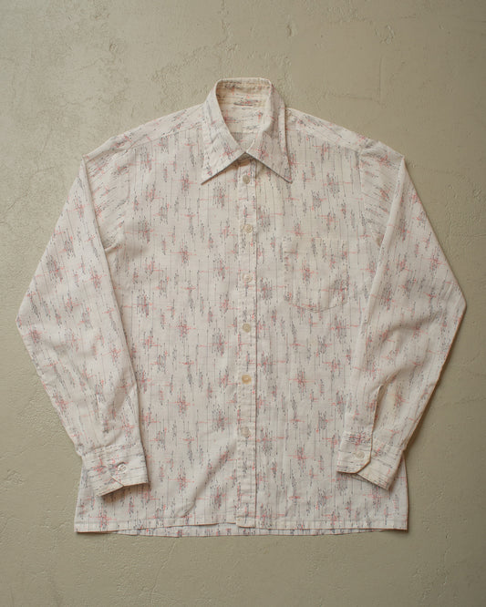1970s Point Collar Pattern Shirt white - L