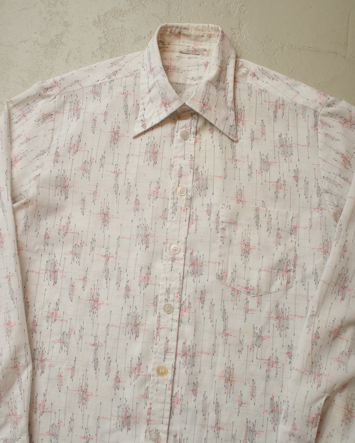 1970s Point Collar Pattern Shirt white - L