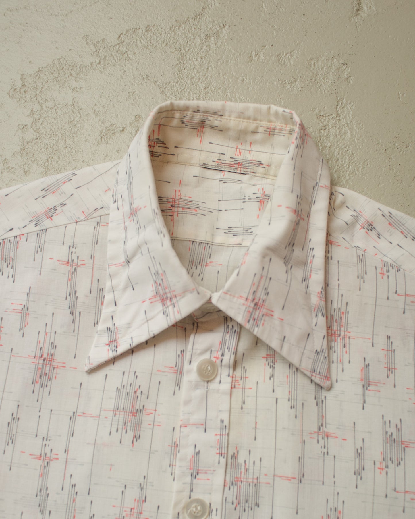 1970s Point Collar Pattern Shirt white - L