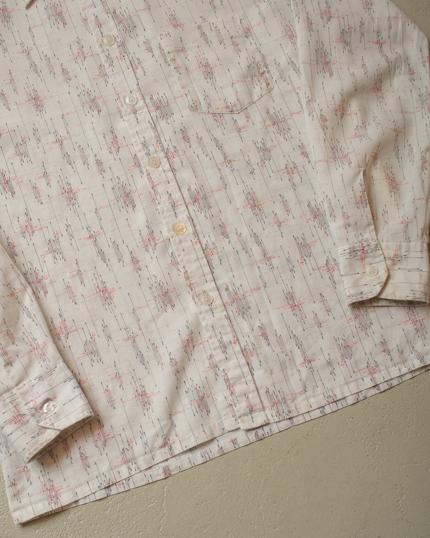 1970s Point Collar Pattern Shirt white - L