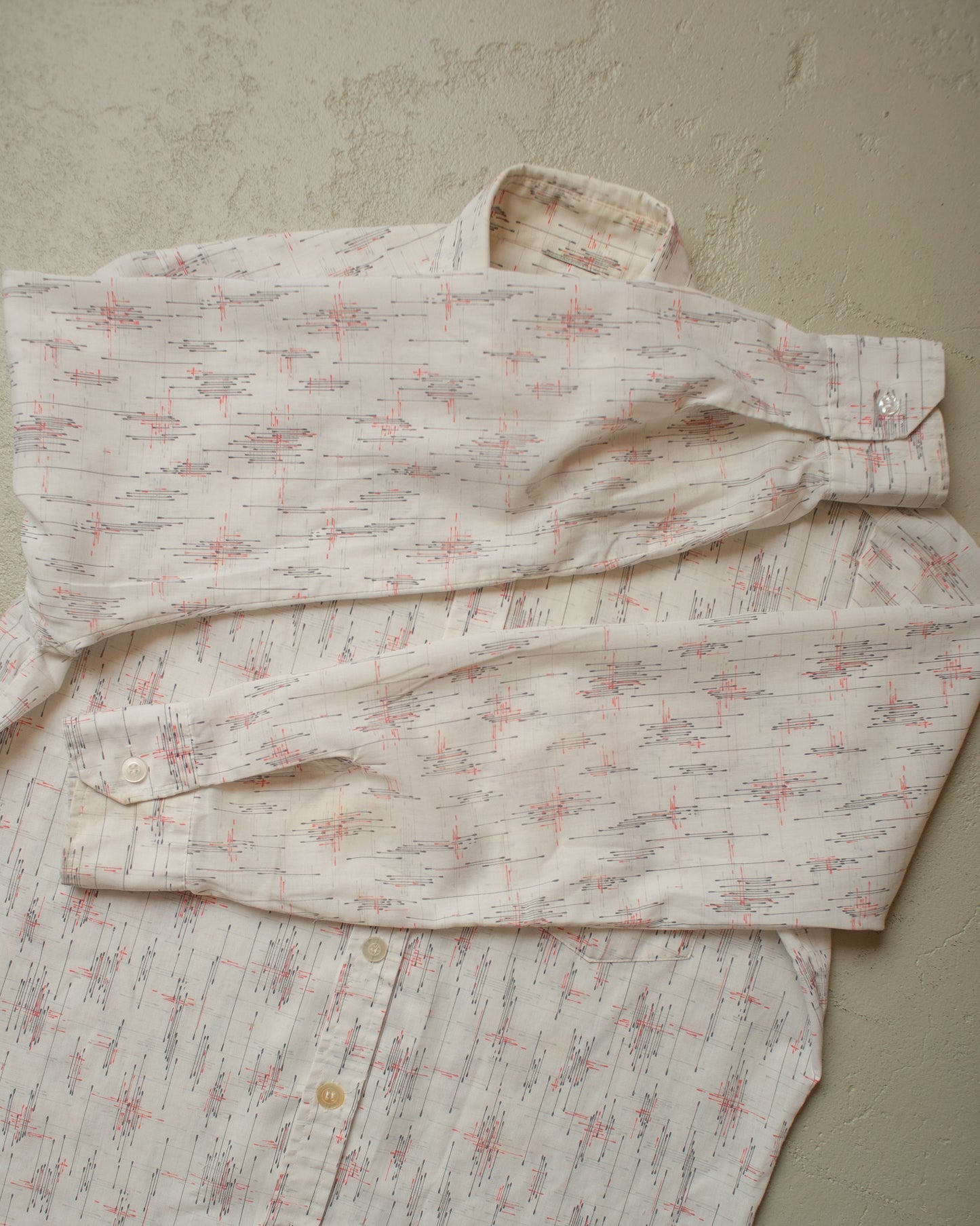 1970s Point Collar Pattern Shirt white - L