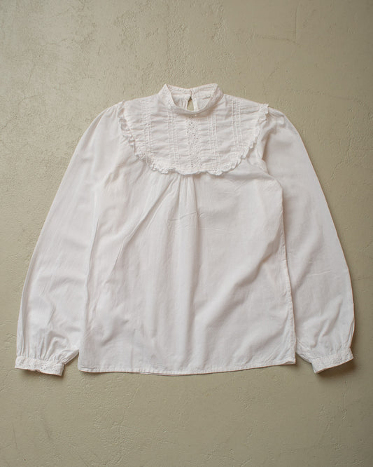 1970s Womens High Neck Blouse white - S