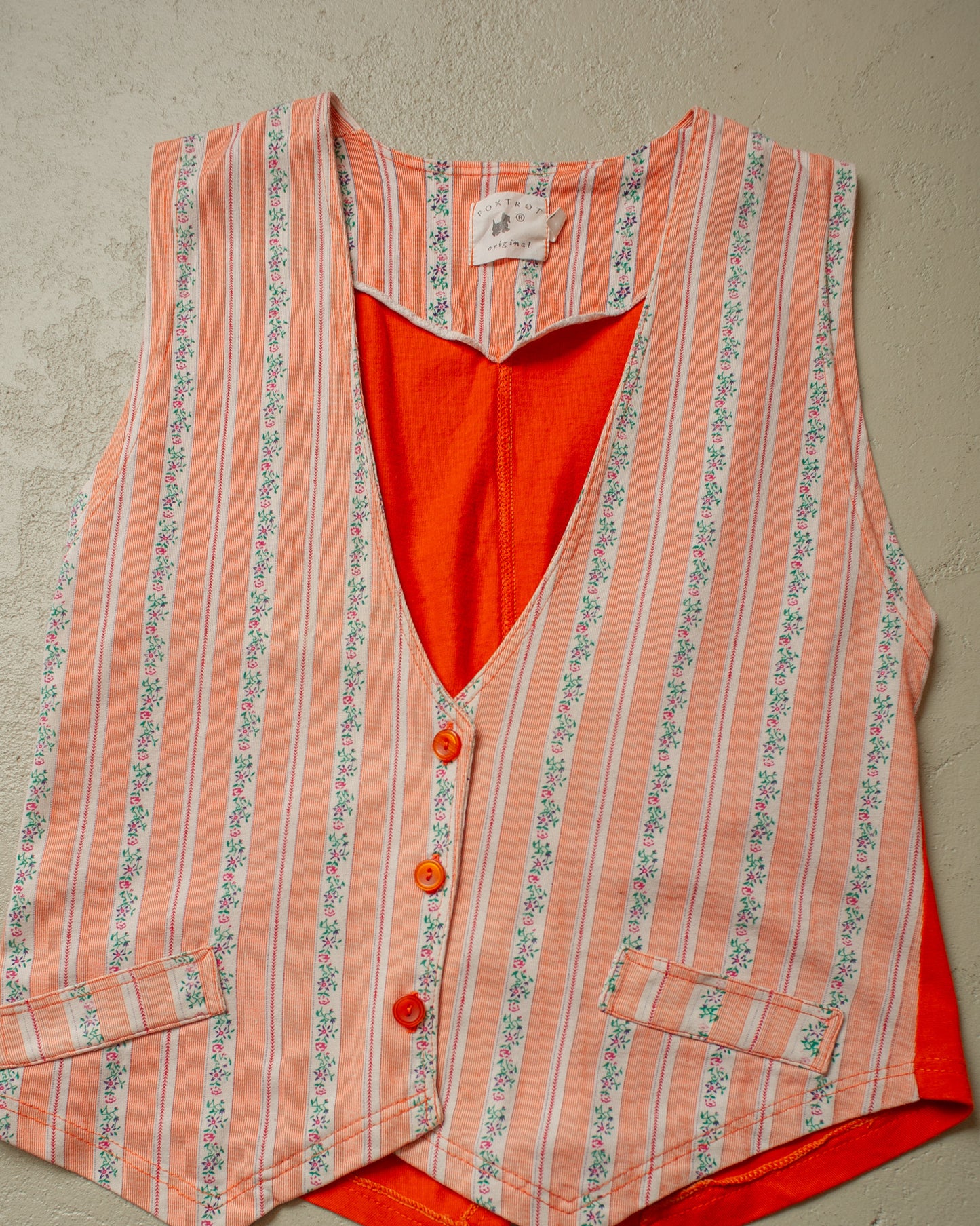1970s Foxtrot striped Pattern Vest orange - M