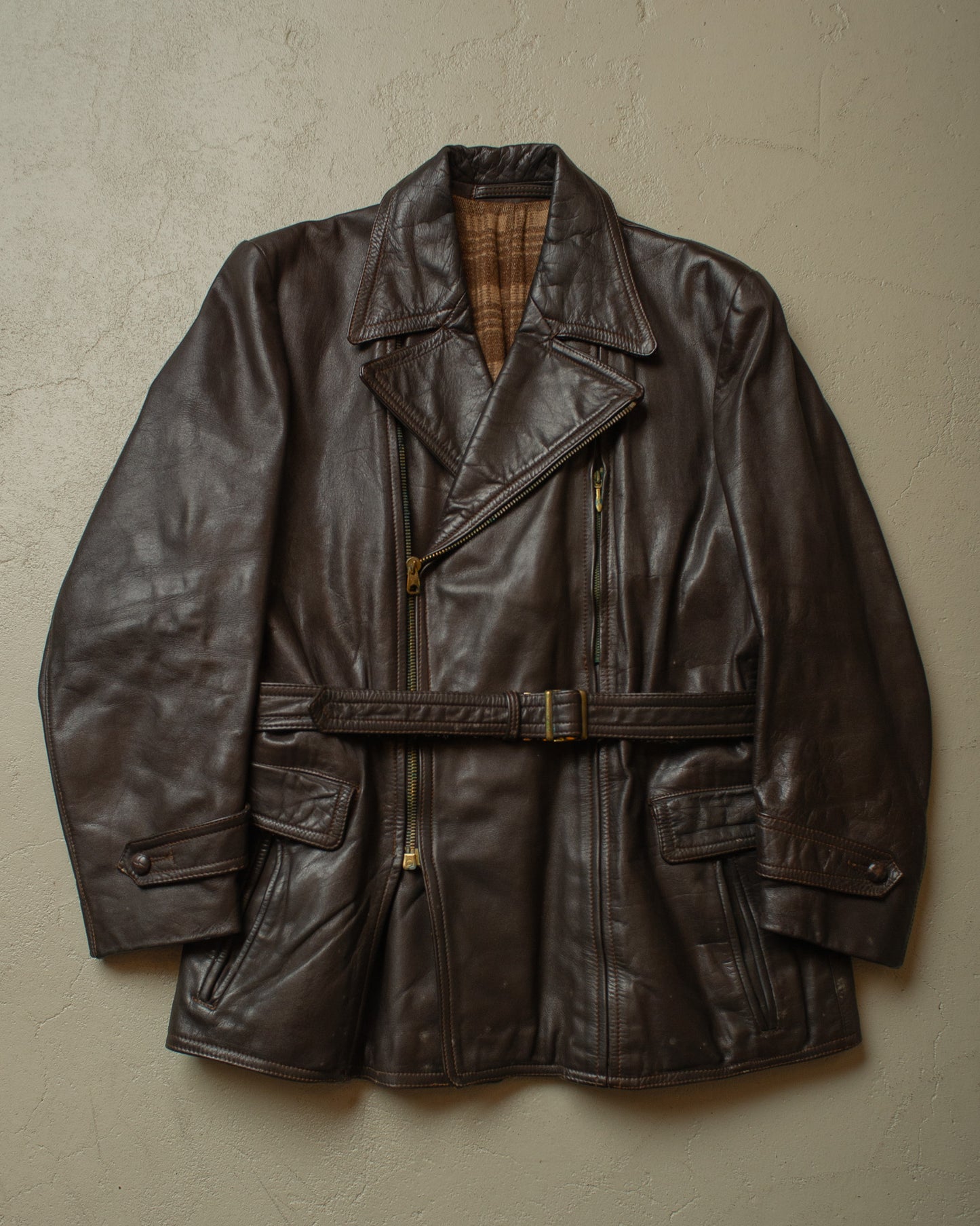 1950s German Biker Leather Jacket brown - M