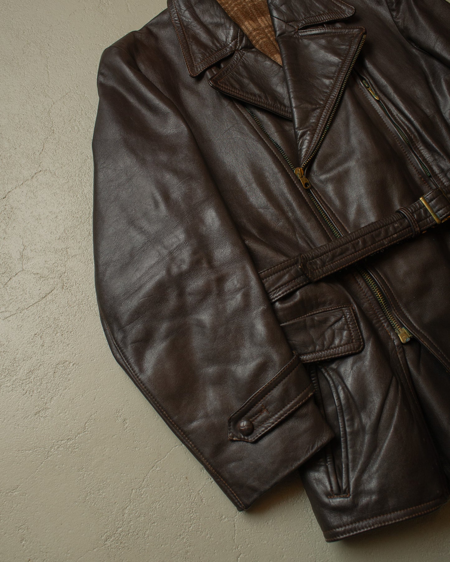 1950s German Biker Leather Jacket brown - M