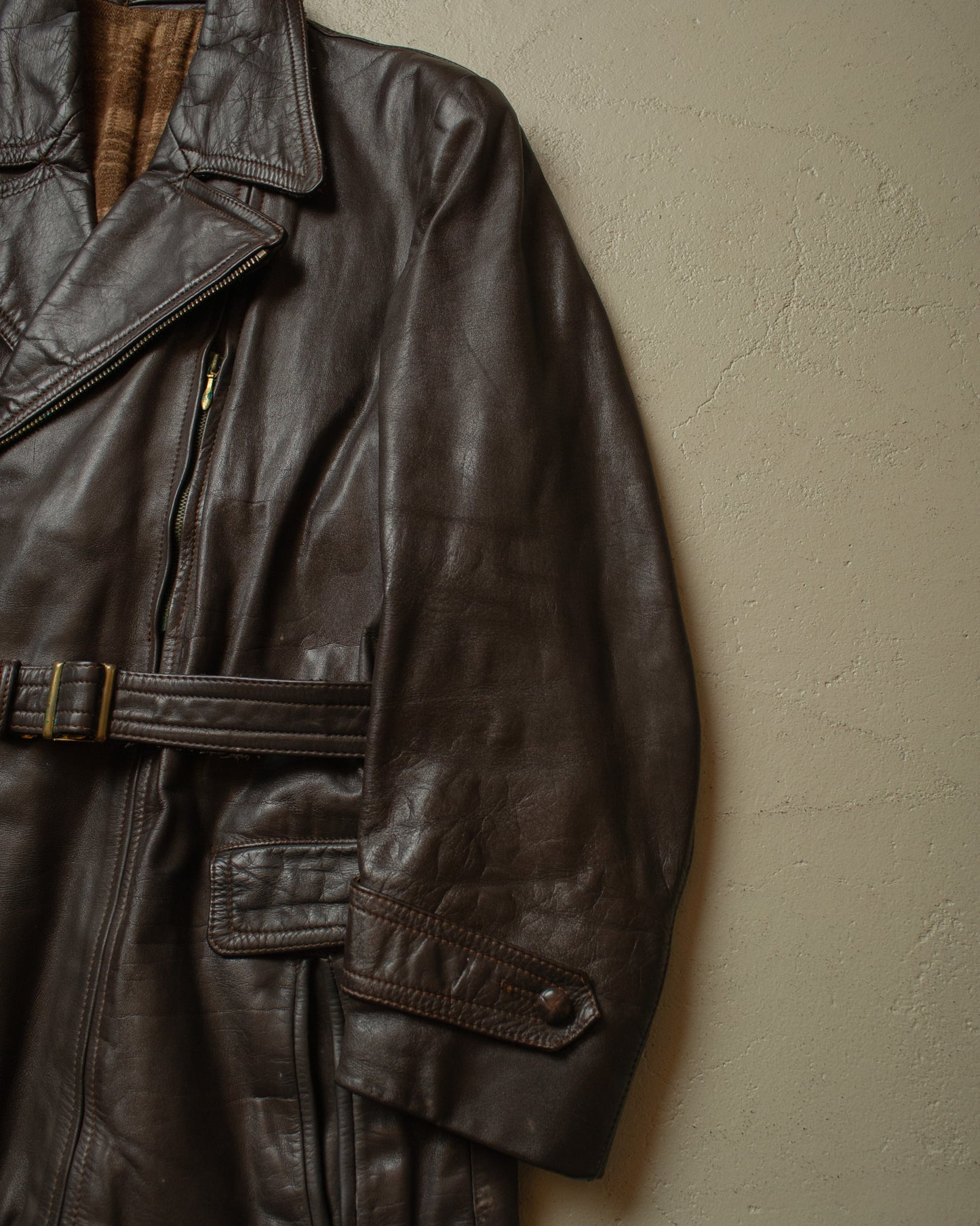 1950s German Biker Leather Jacket brown - M