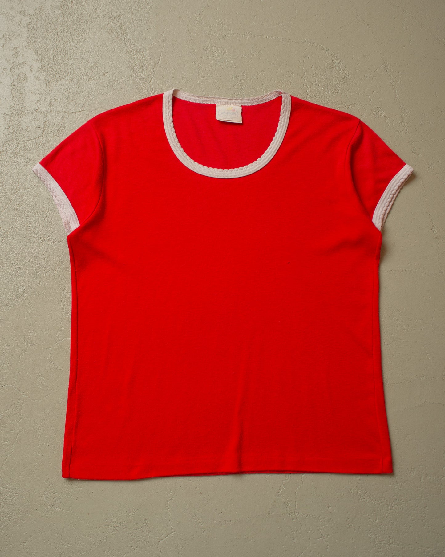 1980s Womens Newport Two Tone Ringer T-shirt red - M/L
