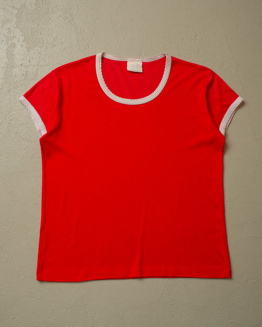 1980s Womens Newport Two Tone Ringer T-shirt red - M/L