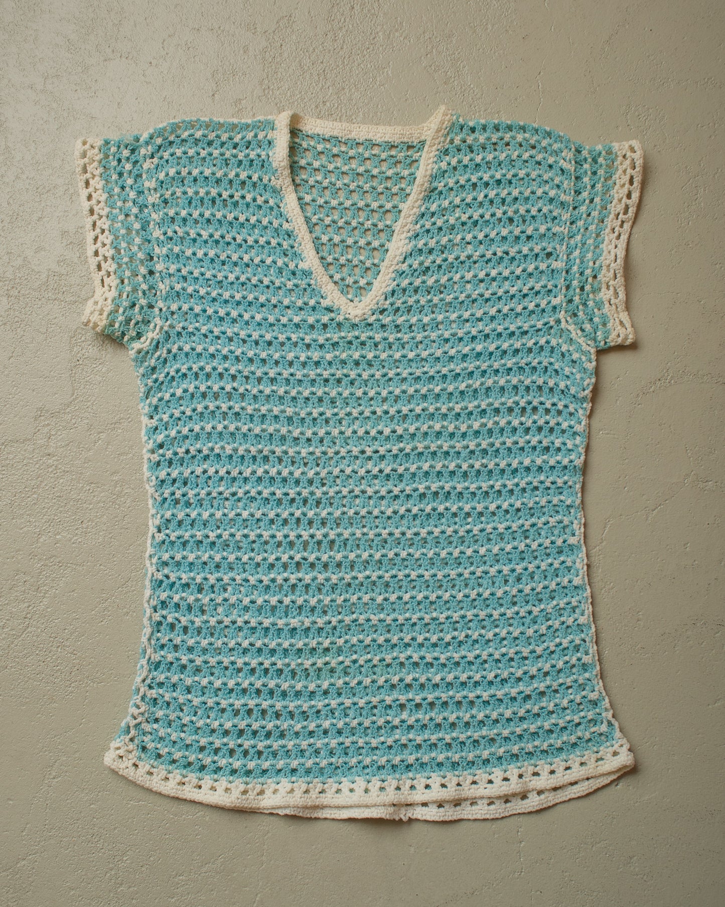 1960s/70s Womens Crochet Knit Top blue - S