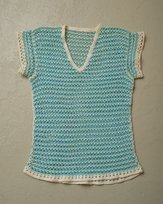 1960s/70s Womens Crochet Knit Top blue - S