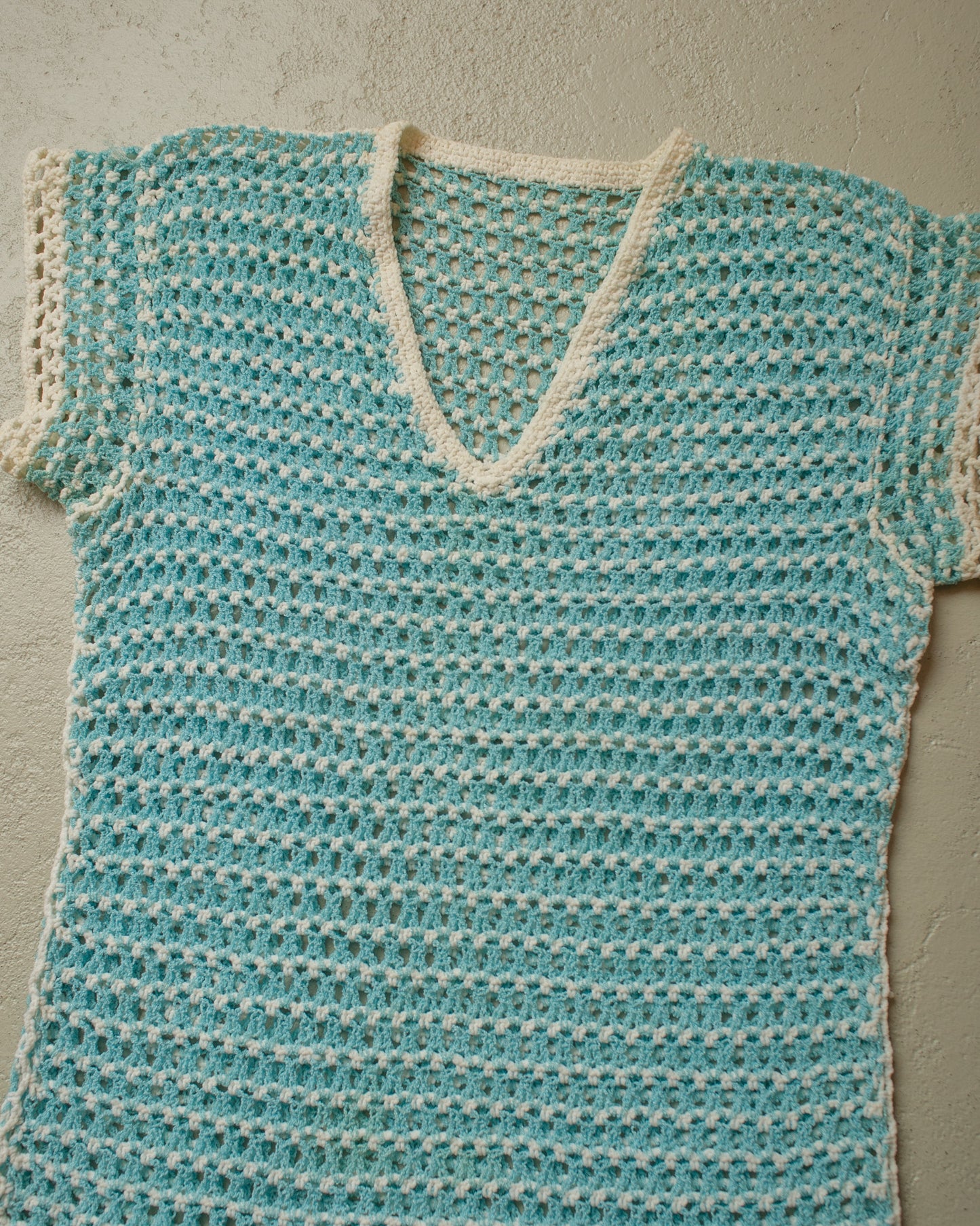 1960s/70s Womens Crochet Knit Top blue - S