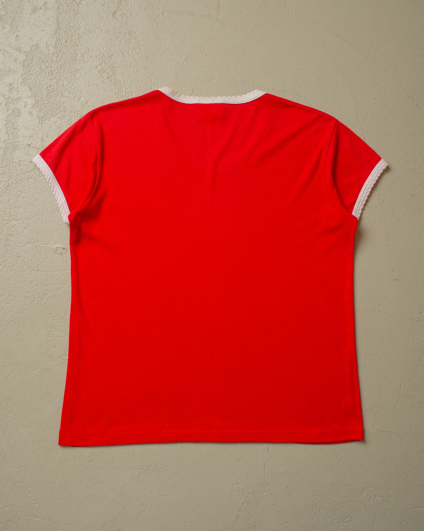 1980s Womens Newport Two Tone Ringer T-shirt red - M/L