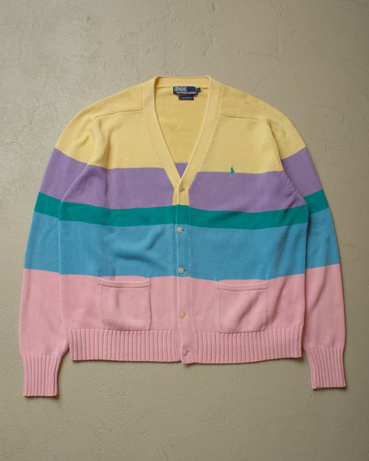 1990s Polo Ralph Lauren Multi Color Knit Cardigan - XL