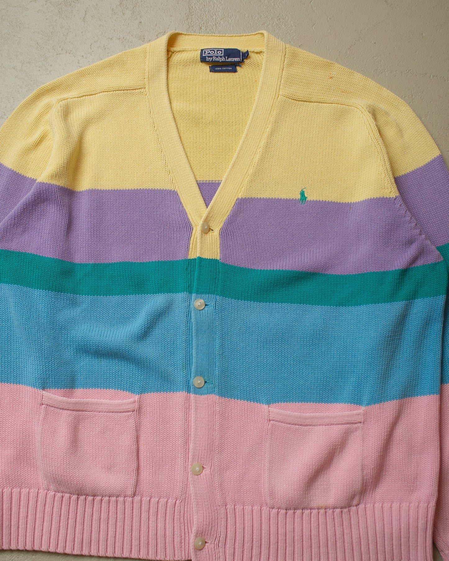 1990s Polo Ralph Lauren Multi Color Knit Cardigan - XL
