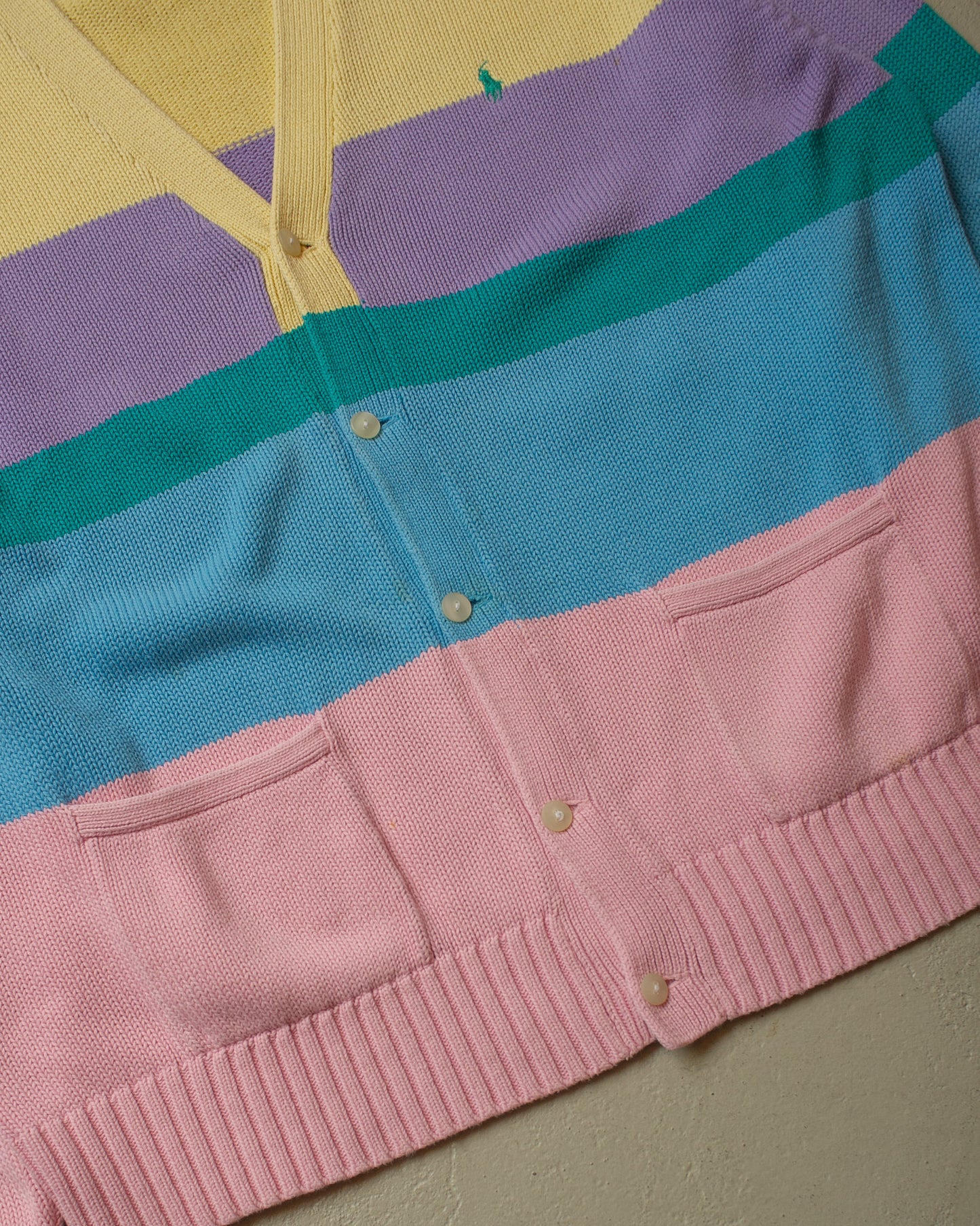 1990s Polo Ralph Lauren Multi Color Knit Cardigan - XL