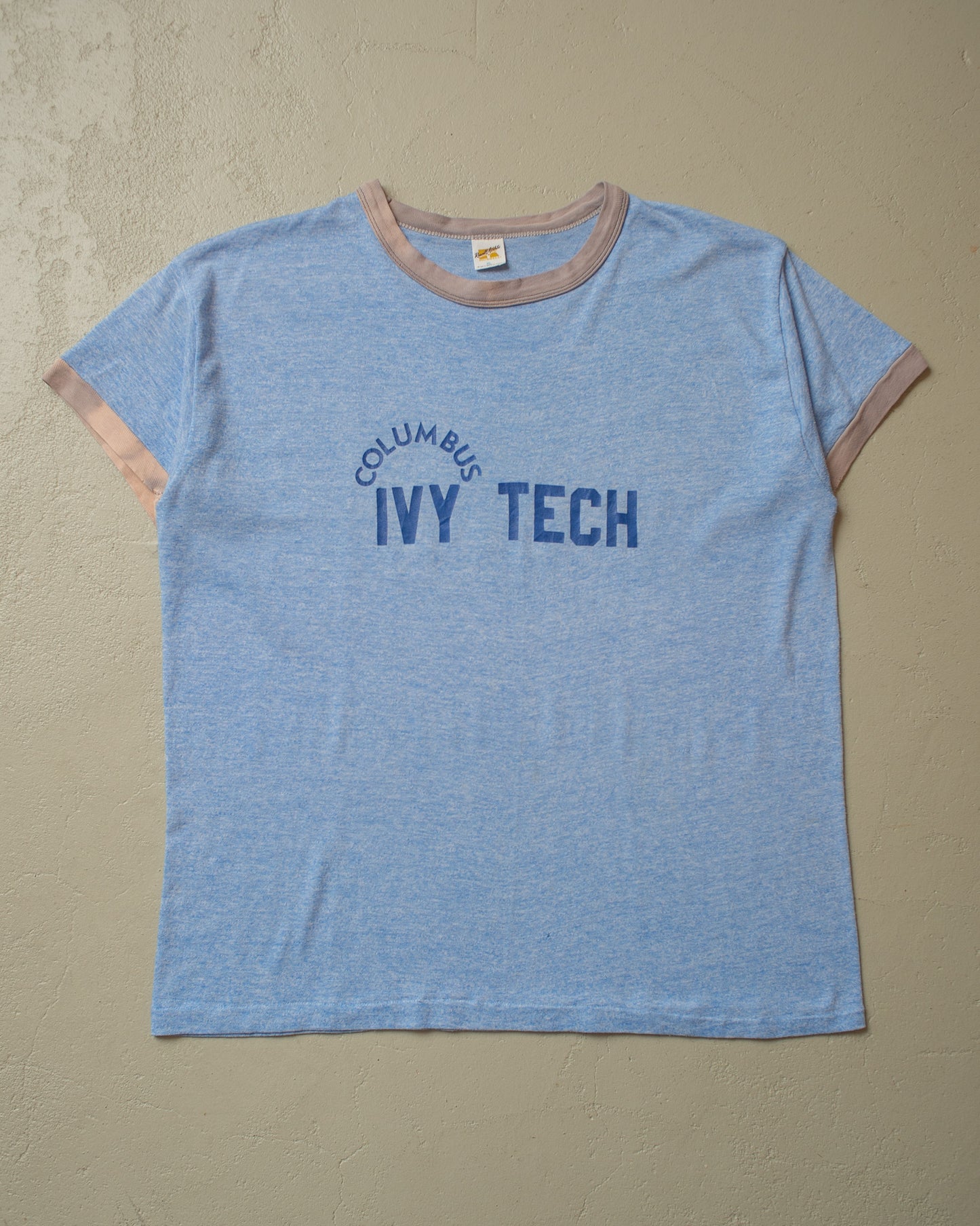 1970s Russell Columbus Ivy Tech Ringer T-shirt blue - XL
