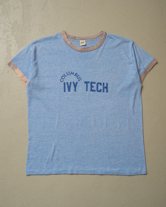 1970s Russell Columbus Ivy Tech Ringer T-shirt blue - XL