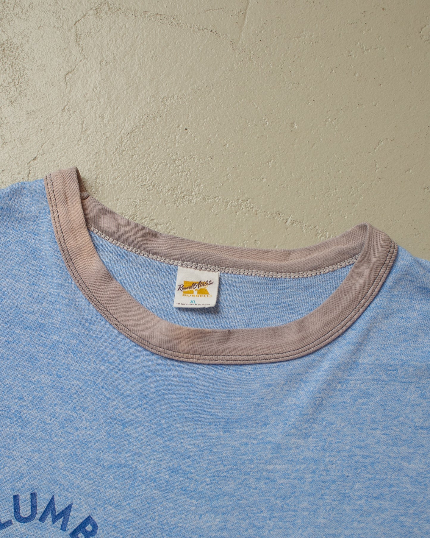 1970s Russell Columbus Ivy Tech Ringer T-shirt blue - XL