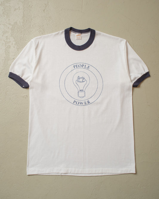 1980s unworn People Power Ringer T-shirt white - M/L