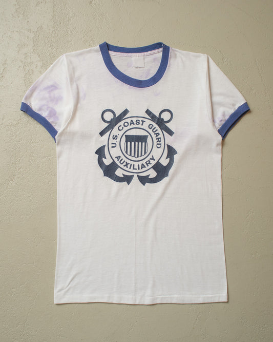 1980s U.S. Coast Guard Ringer T-shirt white - S/M