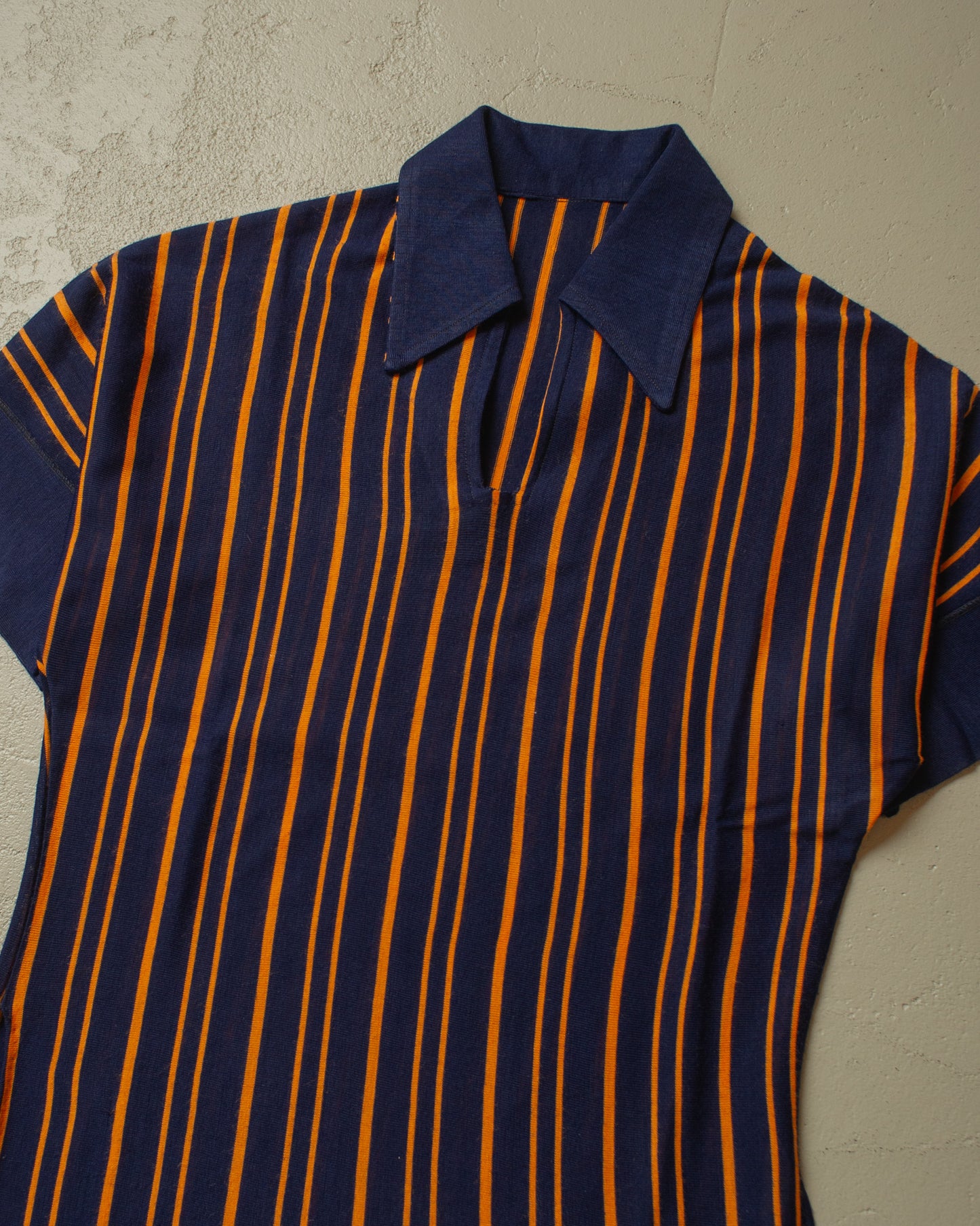 1970s vertical striped Polo Shirt navyblue - S/M