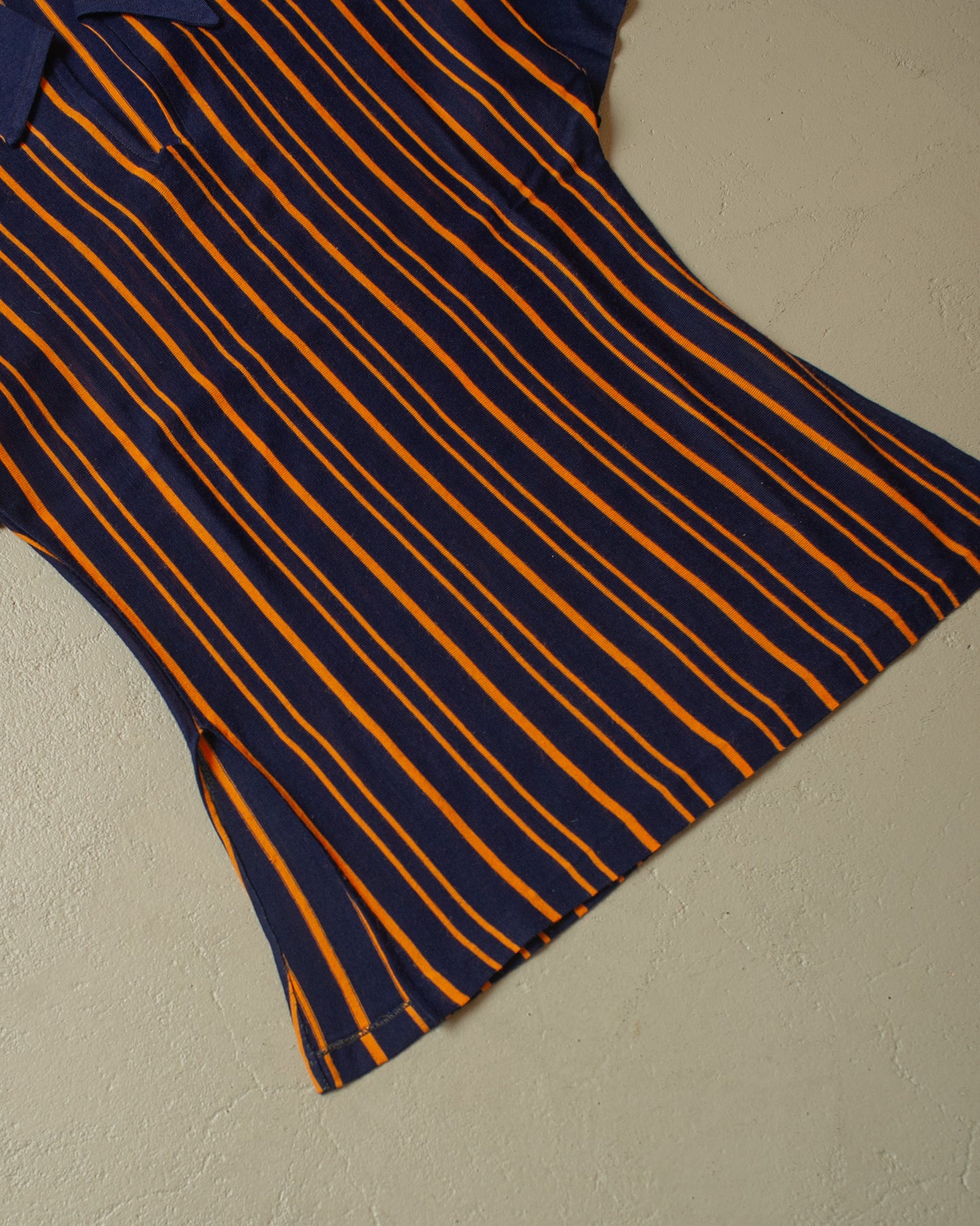 1970s vertical striped Polo Shirt navyblue - S/M