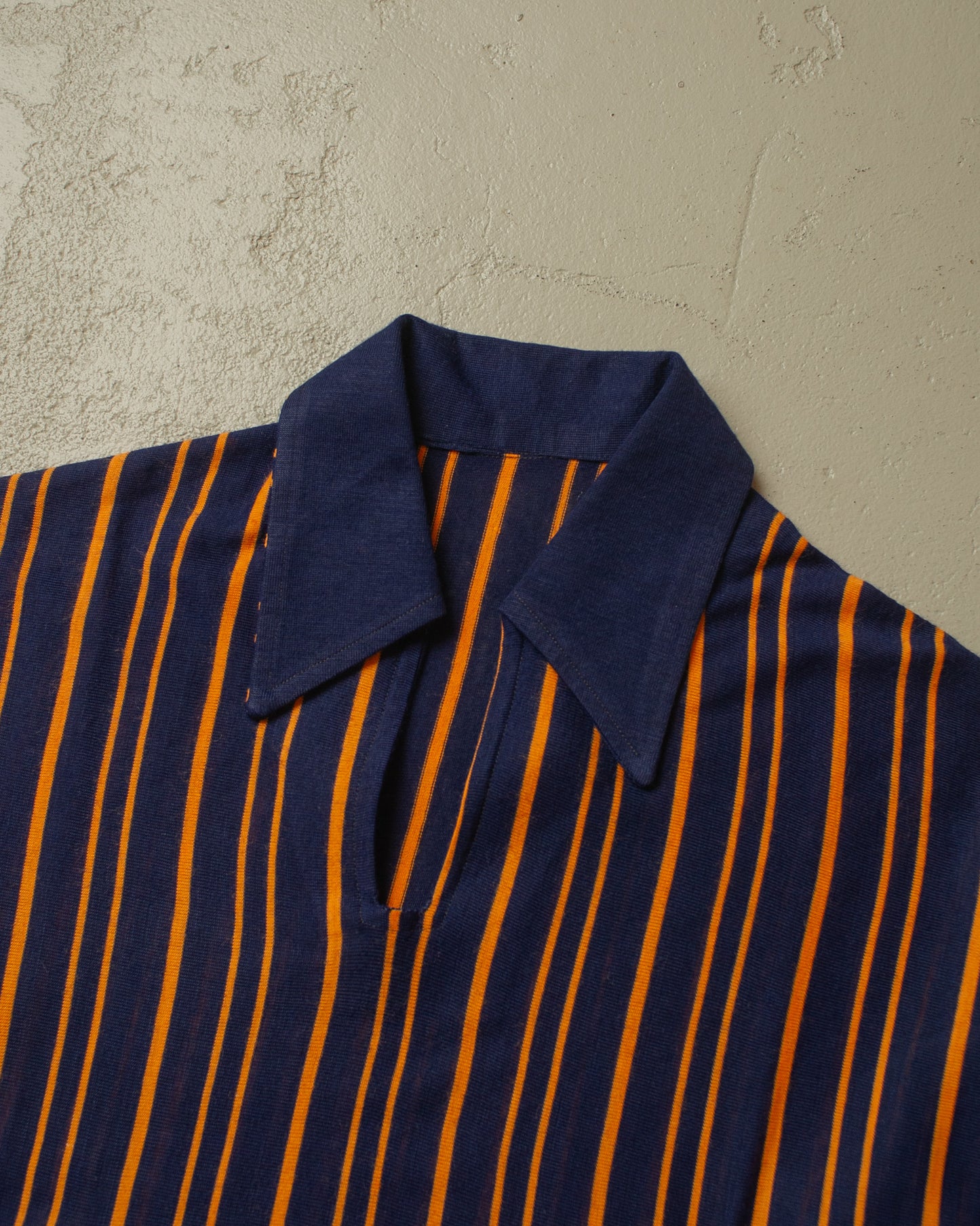 1970s vertical striped Polo Shirt navyblue - S/M