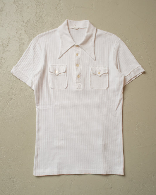 1960s/70s ribbed Polo Shirt white - M