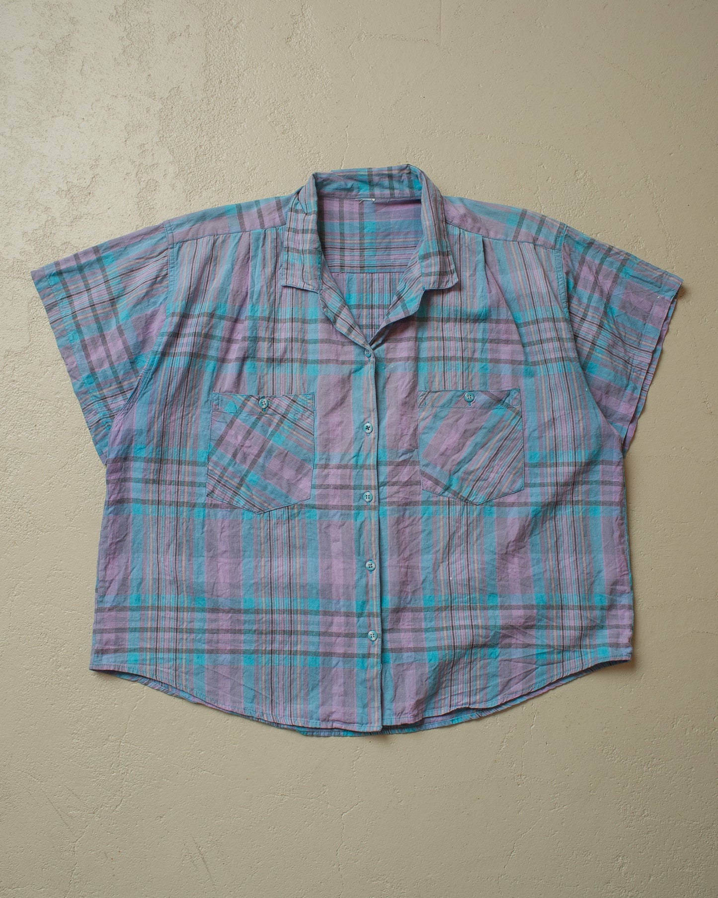 1980s cropped checkered Shirt blue - M/L