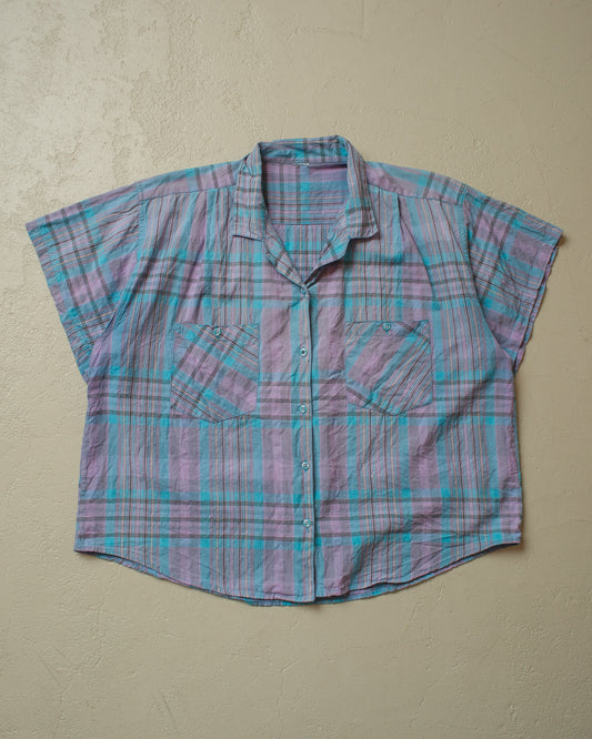 1980s cropped checkered Shirt blue - M/L
