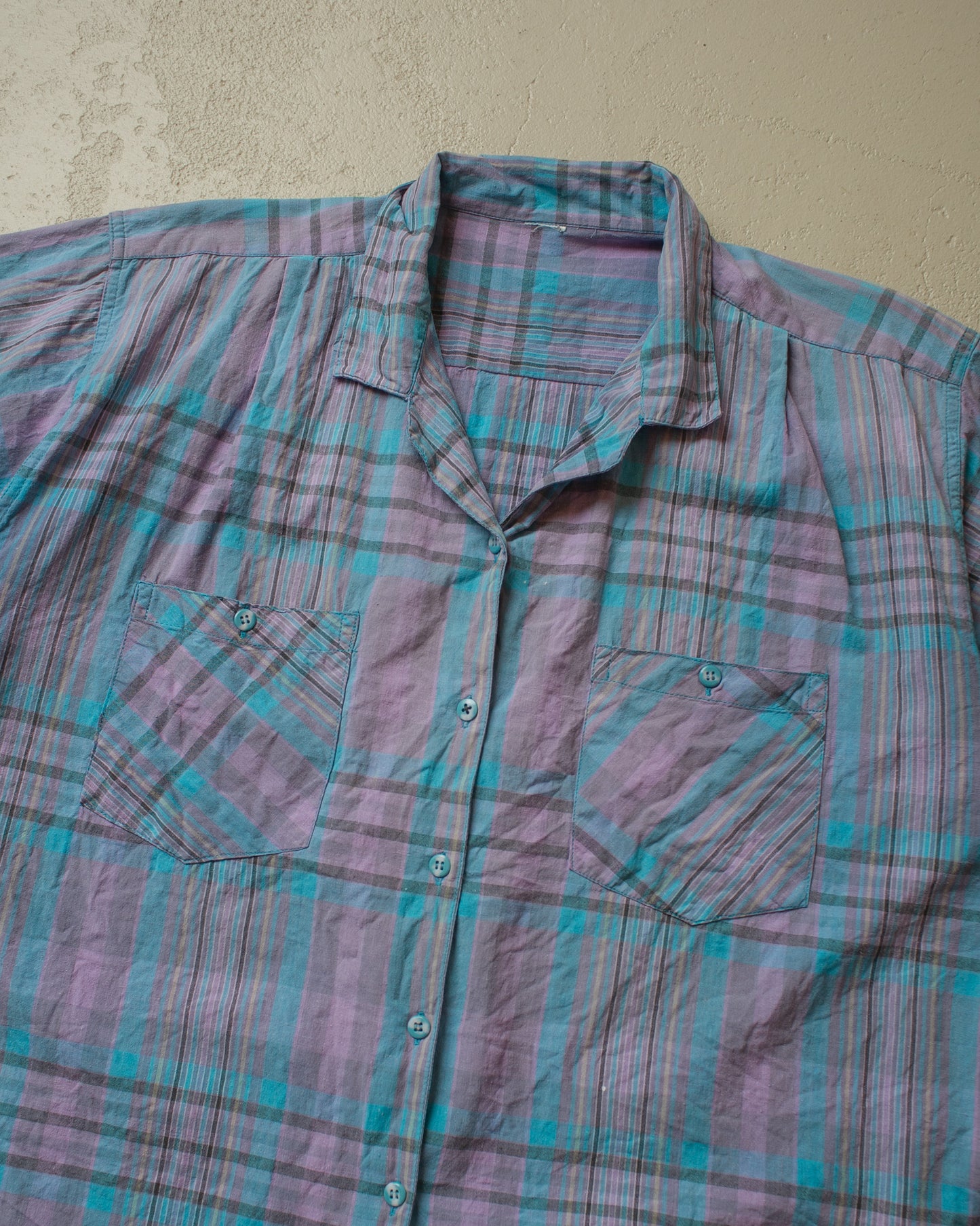 1980s cropped checkered Shirt blue - M/L