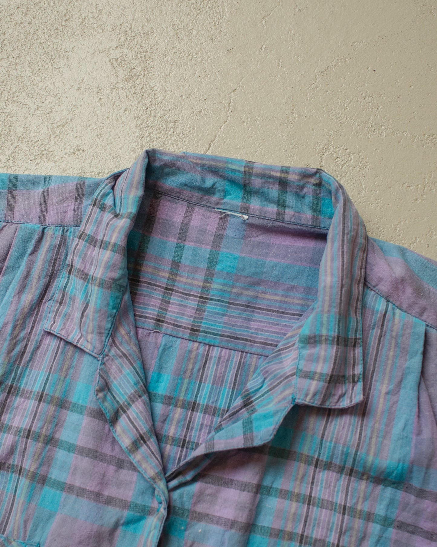 1980s cropped checkered Shirt blue - M/L