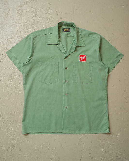 1960s/70s 7UP Sanforized Work Shirt green - L/XL