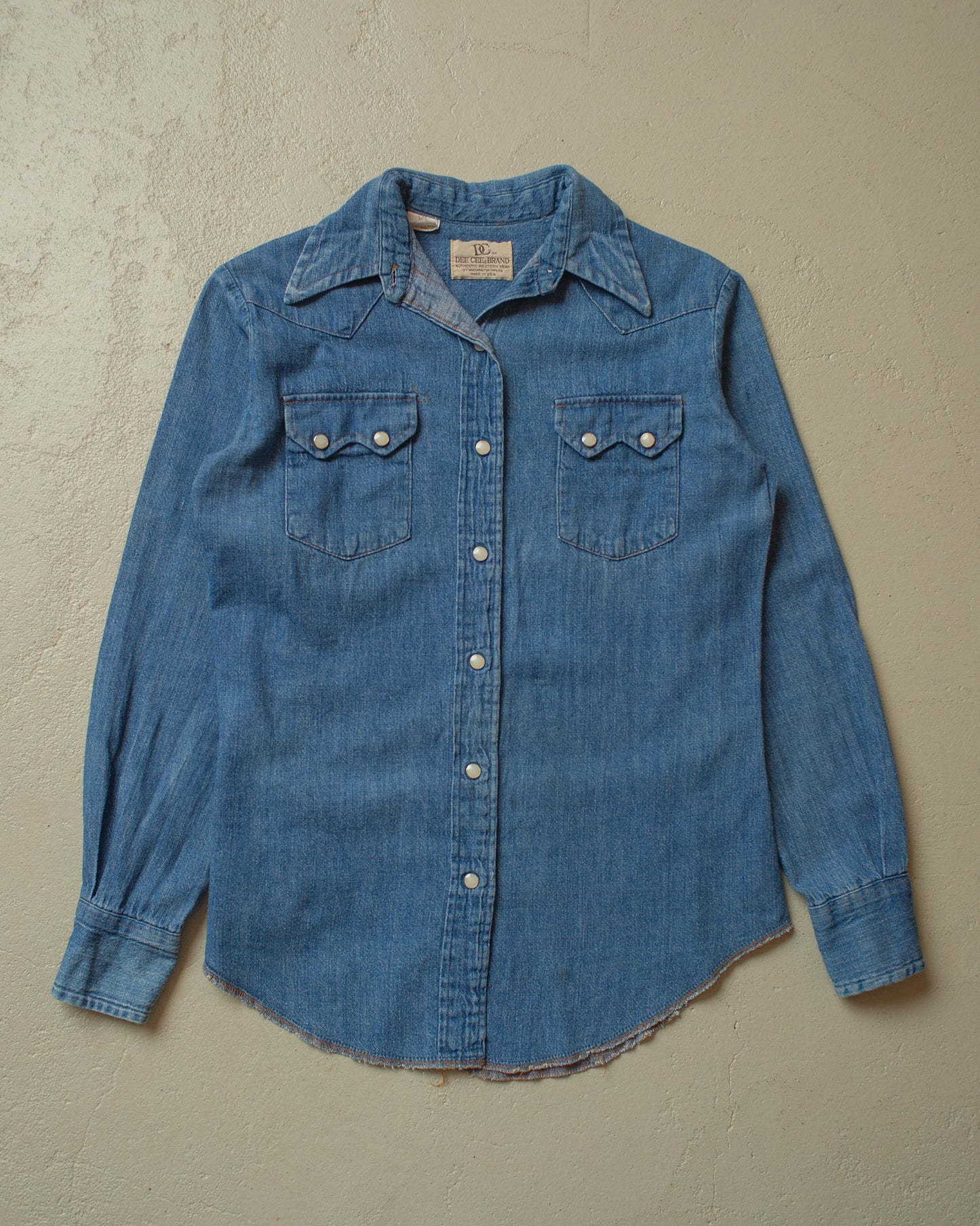 1970s DEE CEE Pearl Snap Denim Shirt blue - XS/S