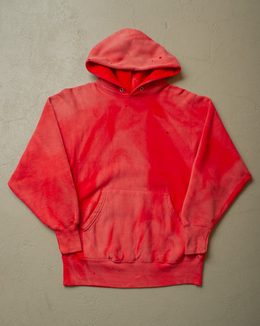 1990s Sunfaded Reverse Weave Style Hoodie red - M/L