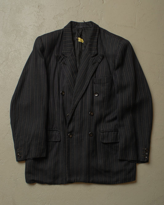 1930s/40s German Double breasted Suit Jacket pinstriped black - S