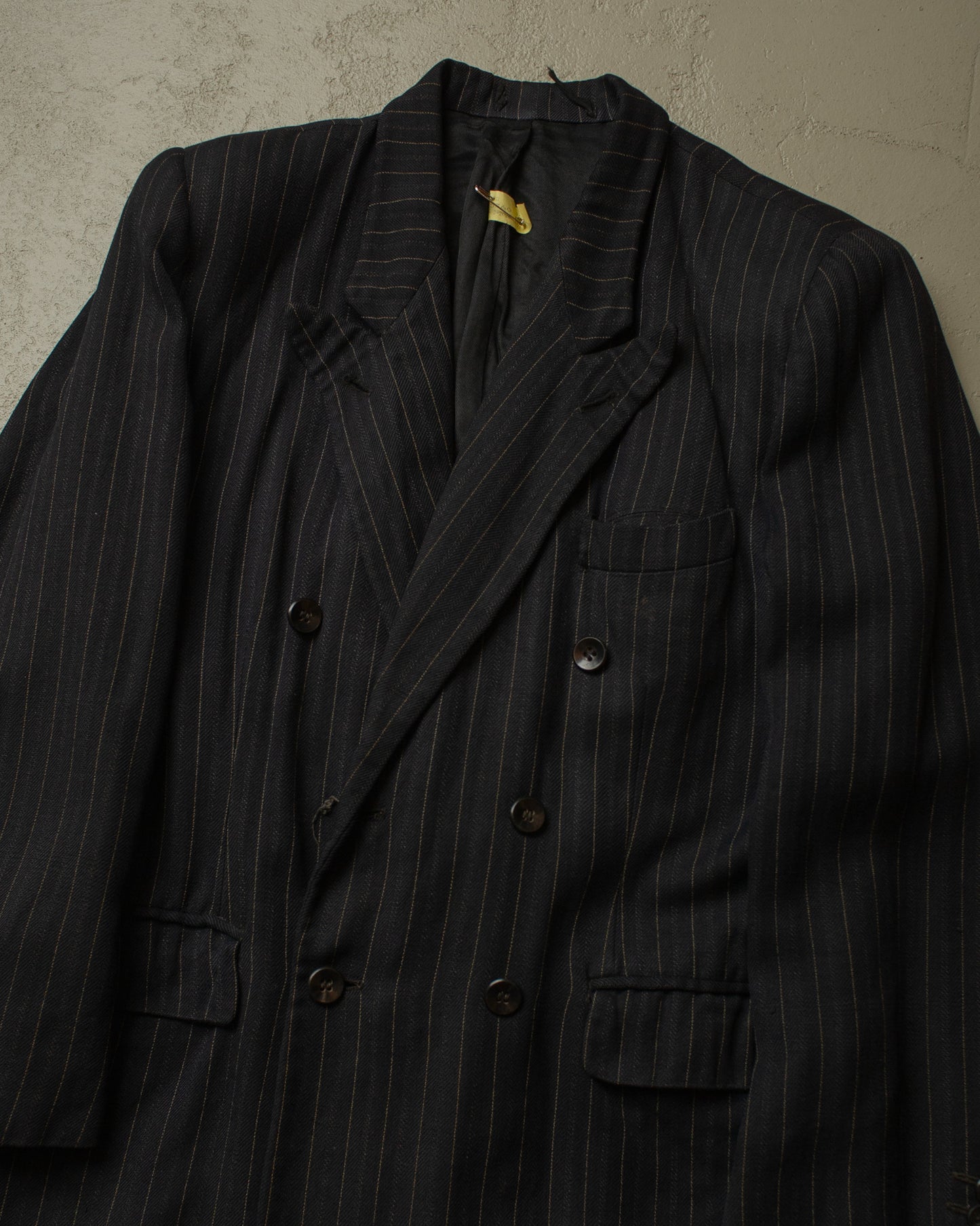 1930s/40s German Double breasted Suit Jacket pinstriped black - S