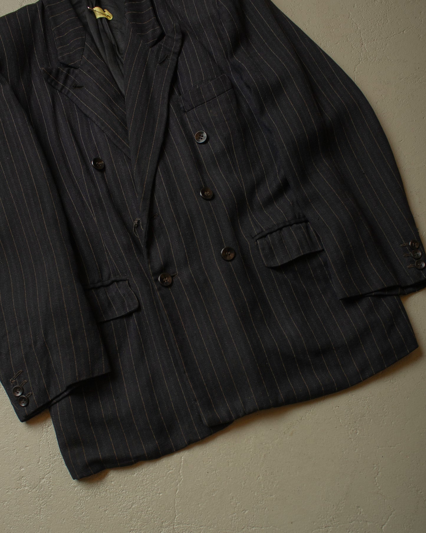 1930s/40s German Double breasted Suit Jacket pinstriped black - S