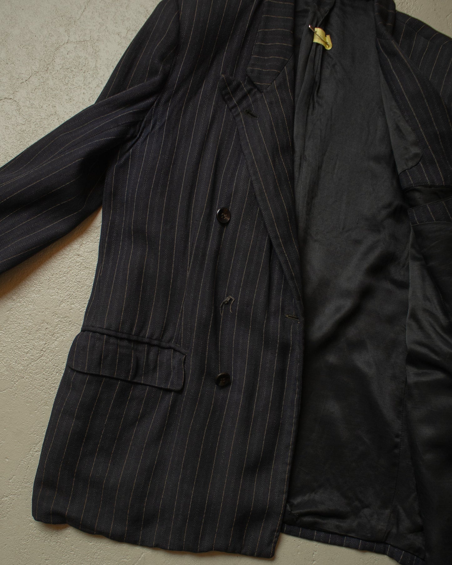 1930s/40s German Double breasted Suit Jacket pinstriped black - S