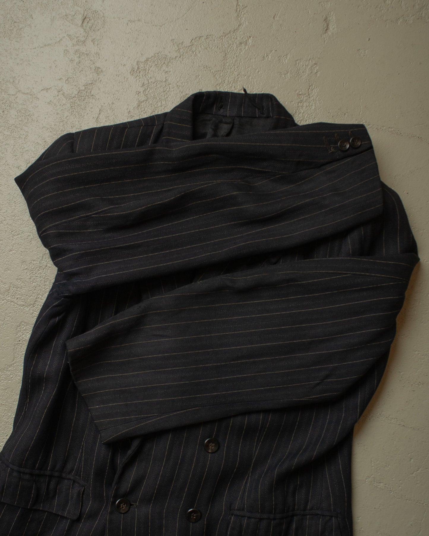1930s/40s German Double breasted Suit Jacket pinstriped black - S