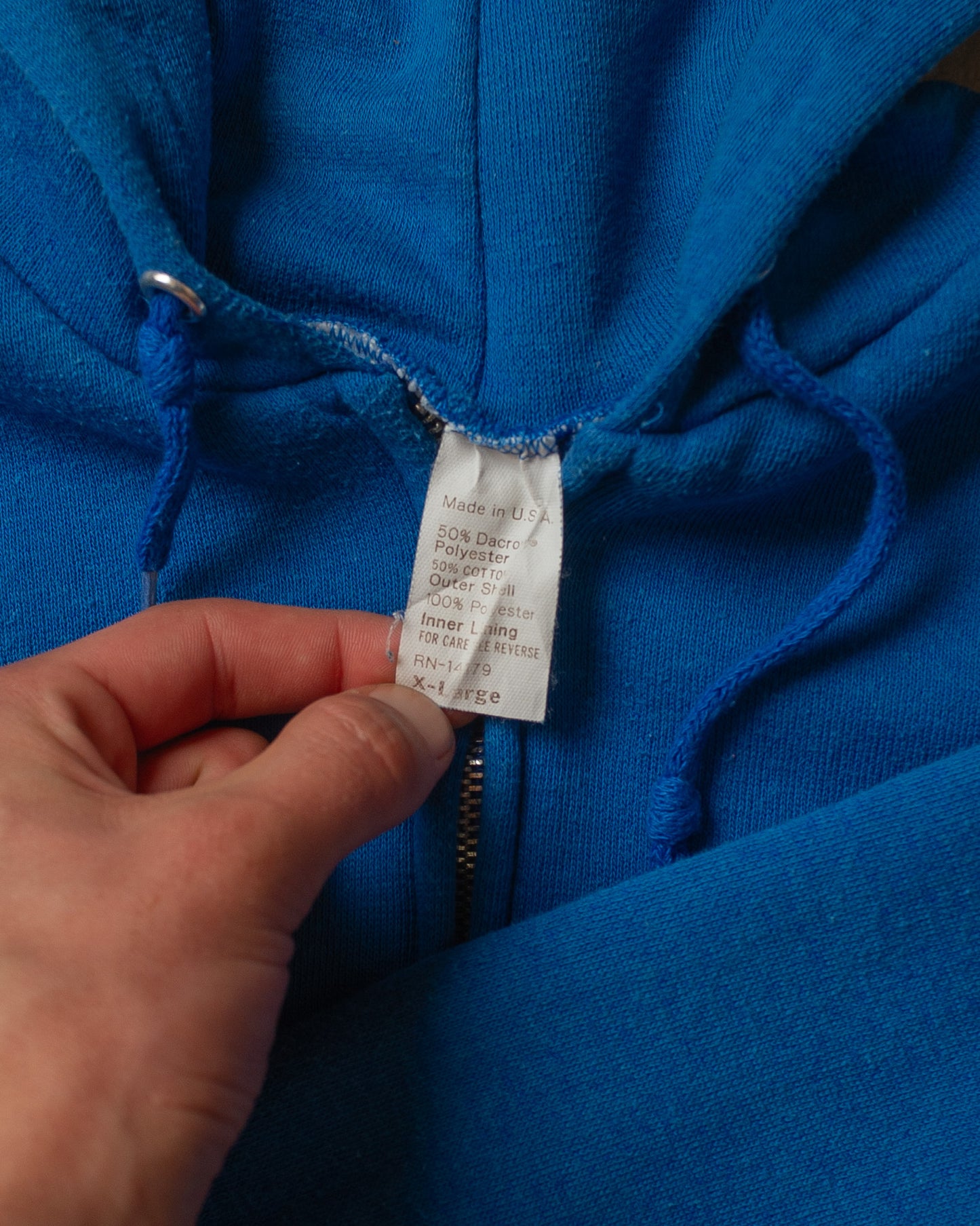 1960s Thermal Zip Up Hoodie blue - M