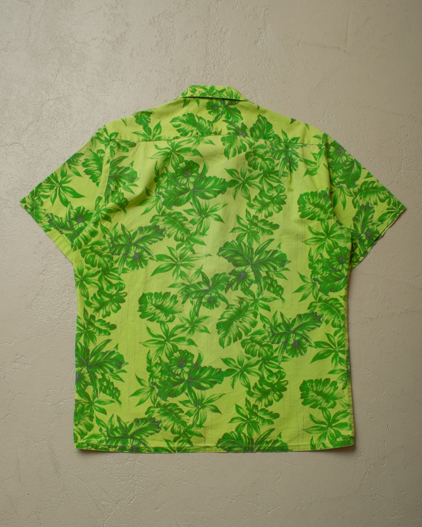 1950s Waikiki Wear Leaf Pattern Loop Collar Hawaii Shirt green - M