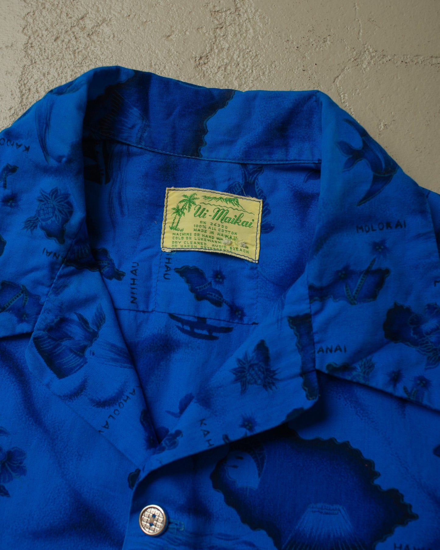 1950s Ui-Makai Map Print Hawaii Shirt blue - L/XL