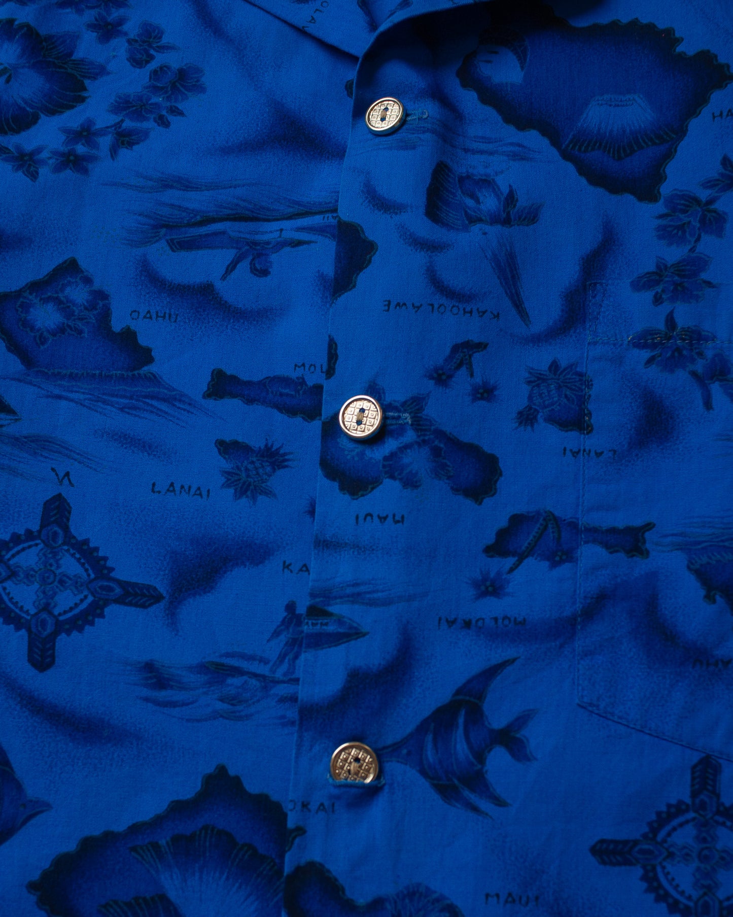 1950s Ui-Makai Map Print Hawaii Shirt blue - L/XL