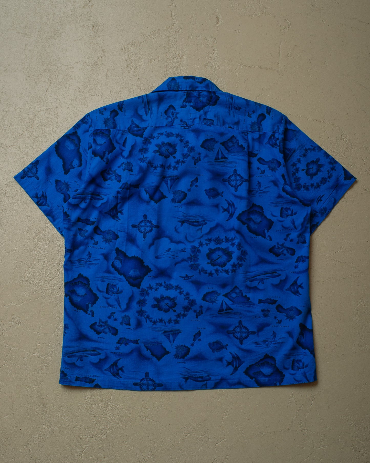 1950s Ui-Makai Map Print Hawaii Shirt blue - L/XL