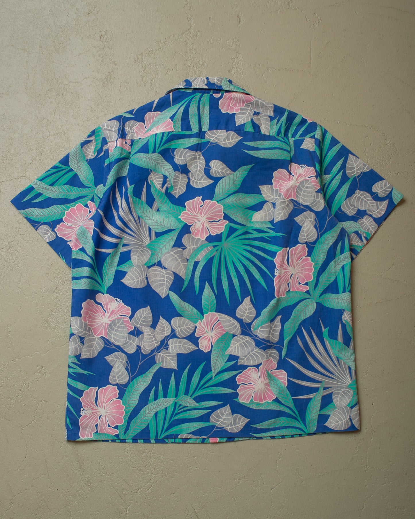 1950s/60s Helena´s Leaf Pattern Hawaii Shirt blue - XL